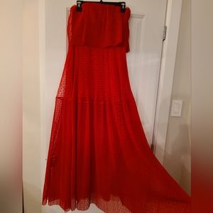 Red sleeveless mesh designer dress